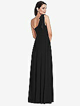 Alt View 3 Thumbnail - Black Draped One-Shoulder Maxi Dress with Scarf Bow