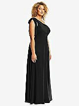 Side View Thumbnail - Black Draped One-Shoulder Maxi Dress with Scarf Bow