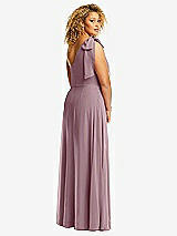 Rear View Thumbnail - Dusty Rose Draped One-Shoulder Maxi Dress with Scarf Bow