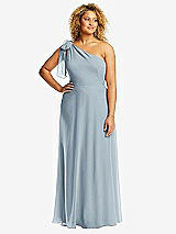 Front View Thumbnail - Mist Draped One-Shoulder Maxi Dress with Scarf Bow