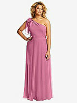 Front View Thumbnail - Orchid Pink Draped One-Shoulder Maxi Dress with Scarf Bow