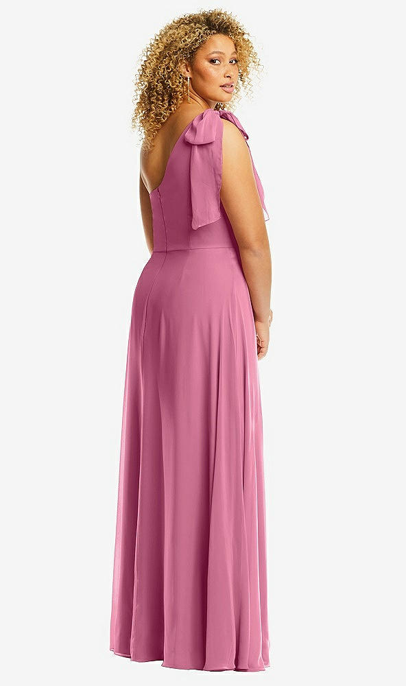 Back View - Orchid Pink Draped One-Shoulder Maxi Dress with Scarf Bow