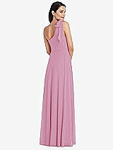 Alt View 3 Thumbnail - Powder Pink Draped One-Shoulder Maxi Dress with Scarf Bow