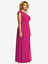 Side View Thumbnail - Think Pink Draped One-Shoulder Maxi Dress with Scarf Bow