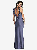Front View Thumbnail - French Blue Ruffle Trimmed Open-Back Maxi Slip Dress