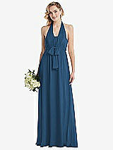 Alt View 1 Thumbnail - Dusk Blue Empire Waist Shirred Skirt Convertible Sash Tie Maxi Dress