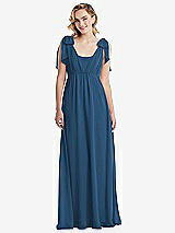 Front View Thumbnail - Dusk Blue Empire Waist Shirred Skirt Convertible Sash Tie Maxi Dress