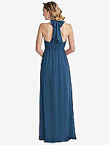 Rear View Thumbnail - Dusk Blue Empire Waist Shirred Skirt Convertible Sash Tie Maxi Dress