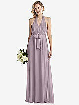 Alt View 1 Thumbnail - Lilac Dusk Empire Waist Shirred Skirt Convertible Sash Tie Maxi Dress