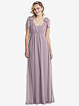 Front View Thumbnail - Lilac Dusk Empire Waist Shirred Skirt Convertible Sash Tie Maxi Dress
