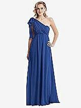 Alt View 3 Thumbnail - Classic Blue Empire Waist Shirred Skirt Convertible Sash Tie Maxi Dress