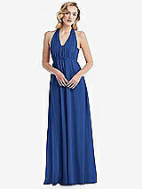 Alt View 5 Thumbnail - Classic Blue Empire Waist Shirred Skirt Convertible Sash Tie Maxi Dress