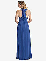 Rear View Thumbnail - Classic Blue Empire Waist Shirred Skirt Convertible Sash Tie Maxi Dress