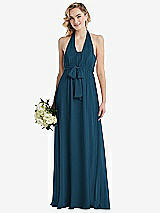 Alt View 1 Thumbnail - Atlantic Blue Empire Waist Shirred Skirt Convertible Sash Tie Maxi Dress