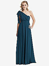 Alt View 3 Thumbnail - Atlantic Blue Empire Waist Shirred Skirt Convertible Sash Tie Maxi Dress