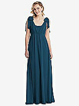 Front View Thumbnail - Atlantic Blue Empire Waist Shirred Skirt Convertible Sash Tie Maxi Dress