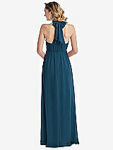 Rear View Thumbnail - Atlantic Blue Empire Waist Shirred Skirt Convertible Sash Tie Maxi Dress