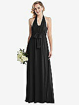 Alt View 1 Thumbnail - Black Empire Waist Shirred Skirt Convertible Sash Tie Maxi Dress