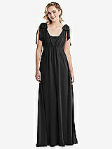 Front View Thumbnail - Black Empire Waist Shirred Skirt Convertible Sash Tie Maxi Dress