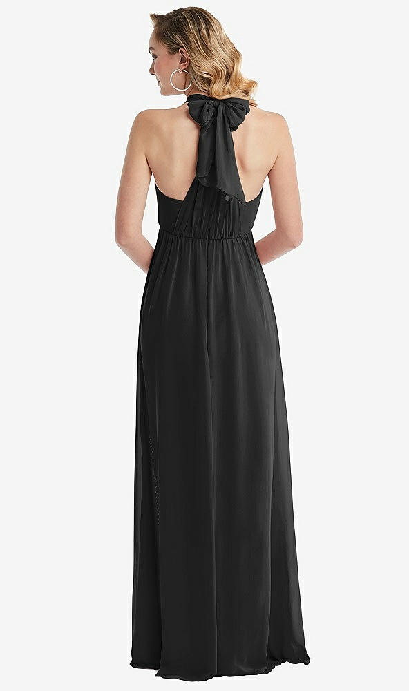 Back View - Black Empire Waist Shirred Skirt Convertible Sash Tie Maxi Dress