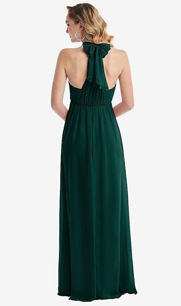 Back View - Evergreen Empire Waist Shirred Skirt Convertible Sash Tie Maxi Dress