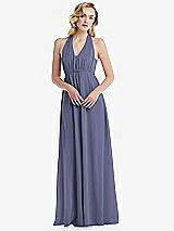 Alt View 5 Thumbnail - French Blue Empire Waist Shirred Skirt Convertible Sash Tie Maxi Dress