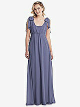 Front View Thumbnail - French Blue Empire Waist Shirred Skirt Convertible Sash Tie Maxi Dress