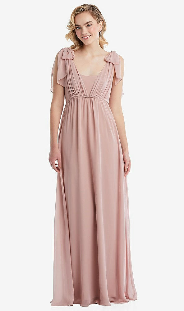 Front View - French Blue Empire Waist Shirred Skirt Convertible Sash Tie Maxi Dress