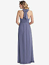 Rear View Thumbnail - French Blue Empire Waist Shirred Skirt Convertible Sash Tie Maxi Dress