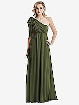 Alt View 3 Thumbnail - Olive Green Empire Waist Shirred Skirt Convertible Sash Tie Maxi Dress