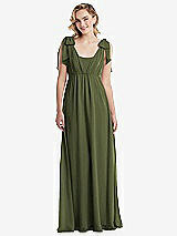 Front View Thumbnail - Olive Green Empire Waist Shirred Skirt Convertible Sash Tie Maxi Dress