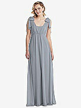 Front View Thumbnail - Platinum Empire Waist Shirred Skirt Convertible Sash Tie Maxi Dress