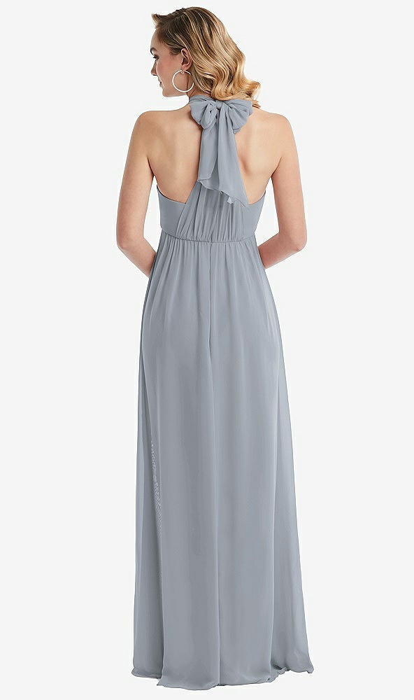 Back View - Platinum Empire Waist Shirred Skirt Convertible Sash Tie Maxi Dress