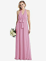 Alt View 1 Thumbnail - Powder Pink Empire Waist Shirred Skirt Convertible Sash Tie Maxi Dress