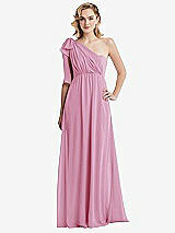 Alt View 3 Thumbnail - Powder Pink Empire Waist Shirred Skirt Convertible Sash Tie Maxi Dress