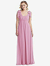 Front View Thumbnail - Powder Pink Empire Waist Shirred Skirt Convertible Sash Tie Maxi Dress