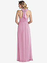 Rear View Thumbnail - Powder Pink Empire Waist Shirred Skirt Convertible Sash Tie Maxi Dress