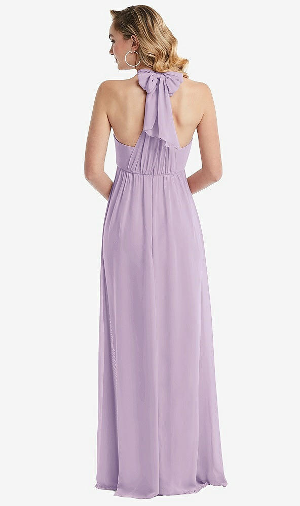 Back View - Pale Purple Empire Waist Shirred Skirt Convertible Sash Tie Maxi Dress