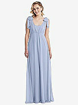Front View Thumbnail - Sky Blue Empire Waist Shirred Skirt Convertible Sash Tie Maxi Dress