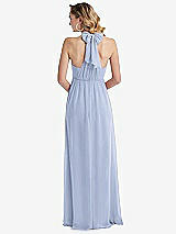 Rear View Thumbnail - Sky Blue Empire Waist Shirred Skirt Convertible Sash Tie Maxi Dress