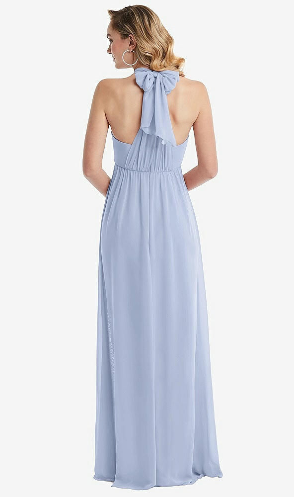 Back View - Sky Blue Empire Waist Shirred Skirt Convertible Sash Tie Maxi Dress