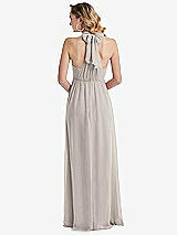 Rear View Thumbnail - Taupe Empire Waist Shirred Skirt Convertible Sash Tie Maxi Dress