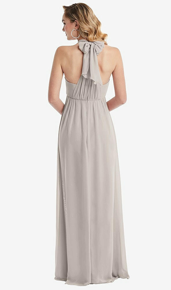 Back View - Taupe Empire Waist Shirred Skirt Convertible Sash Tie Maxi Dress