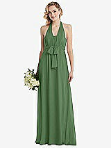 Alt View 1 Thumbnail - Vineyard Green Empire Waist Shirred Skirt Convertible Sash Tie Maxi Dress
