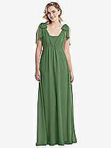 Front View Thumbnail - Vineyard Green Empire Waist Shirred Skirt Convertible Sash Tie Maxi Dress