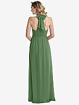 Rear View Thumbnail - Vineyard Green Empire Waist Shirred Skirt Convertible Sash Tie Maxi Dress