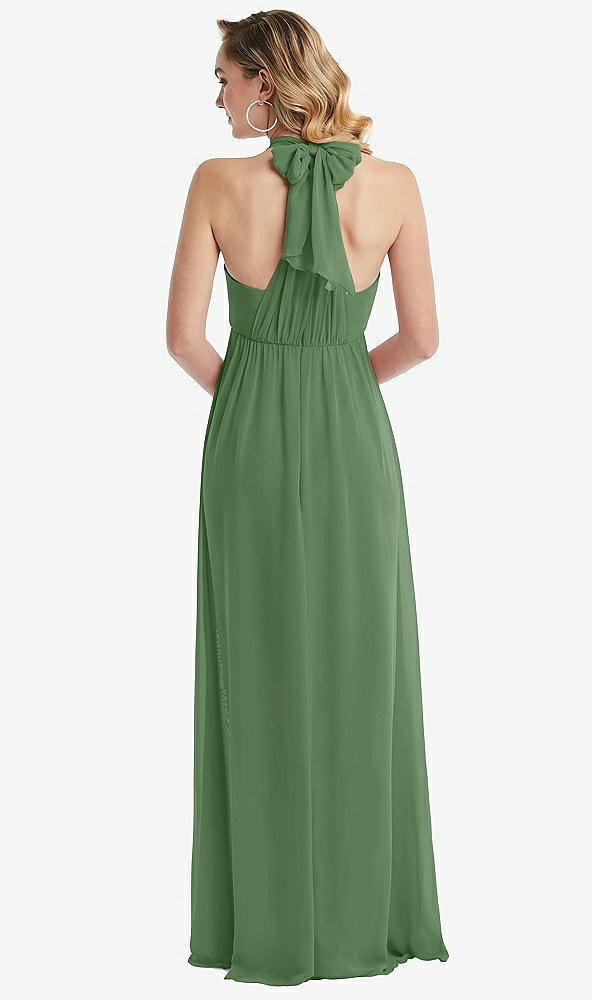 Back View - Vineyard Green Empire Waist Shirred Skirt Convertible Sash Tie Maxi Dress