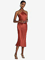 Front View Thumbnail - Amber Sunset Diamond Halter Bias Midi Slip Dress with Convertible Straps
