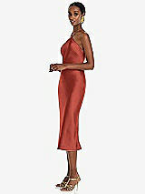 Side View Thumbnail - Amber Sunset Diamond Halter Bias Midi Slip Dress with Convertible Straps