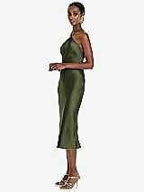 Side View Thumbnail - Olive Green Diamond Halter Bias Midi Slip Dress with Convertible Straps
